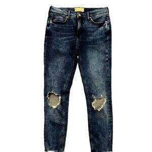 Free People Women's Blue 5 Pockets Design Distressed Skinny Jeans 26